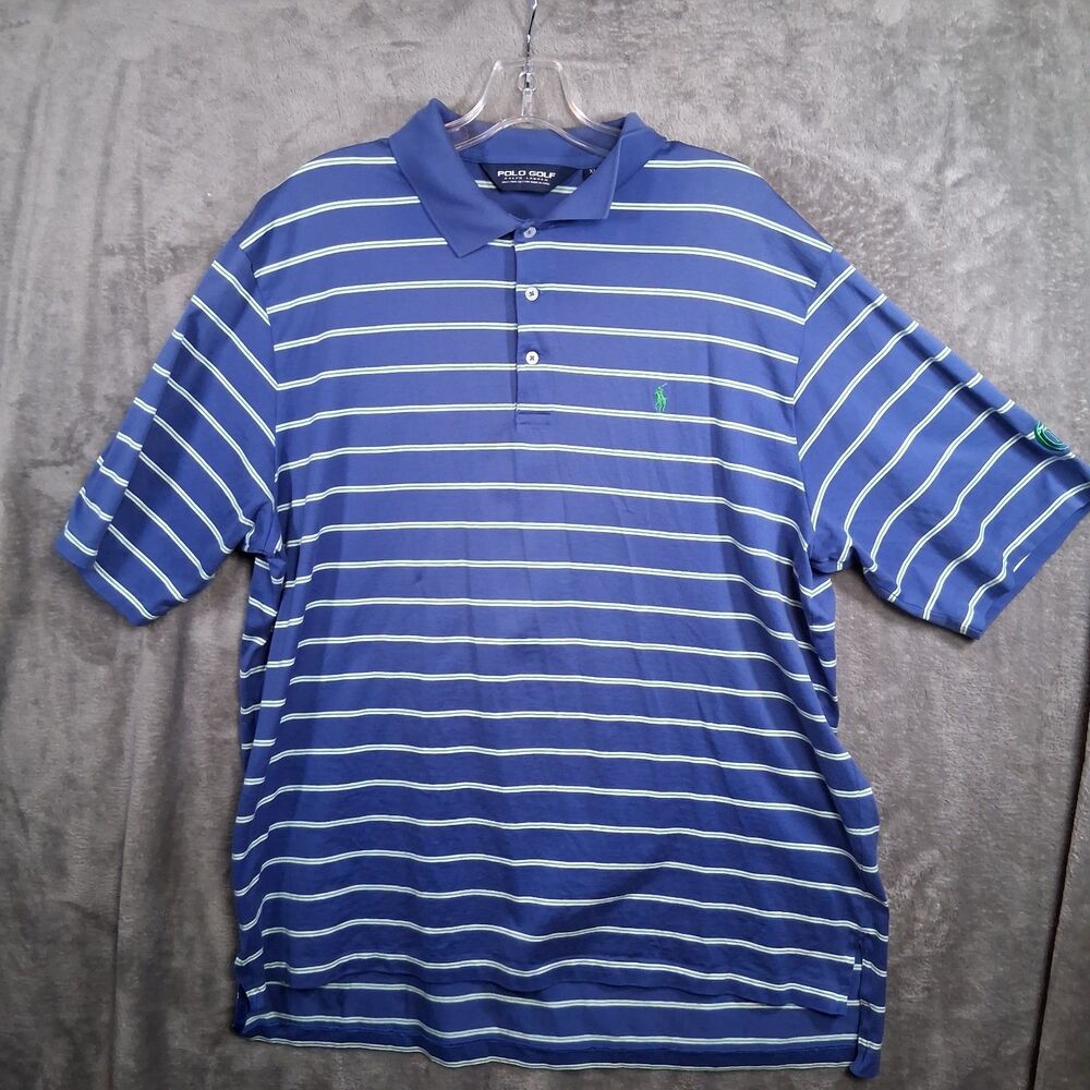 Polo Golf Ralph Lauren‎ Shirt Mens XL Blue Golf Striped Stretch Short Sleeve